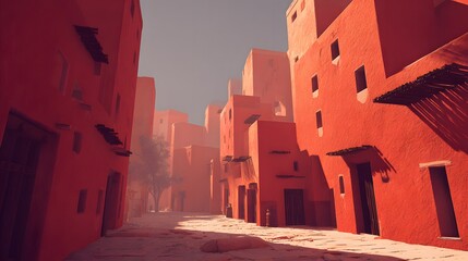 Minimalist Desert City with Open Courtyards

