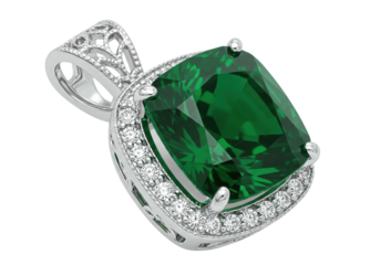 Elegant emerald pendant isolated on transparent background, green gemstone jewelry for fashion and luxury accessories