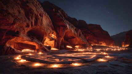 Ancient Rock-Cut Metropolis in Desert Canyon

