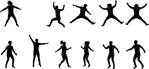 Dance silhouette, jumping people illustration, party movement artwork, dancer graphic, celebration clipart, active lifestyle design, performance