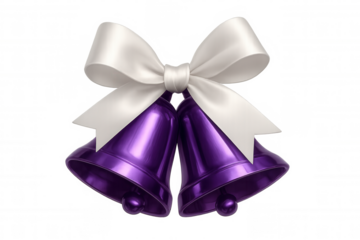 Purple wedding bells with white ribbon bow, celebrating festive christmas or special occasion, transparent background