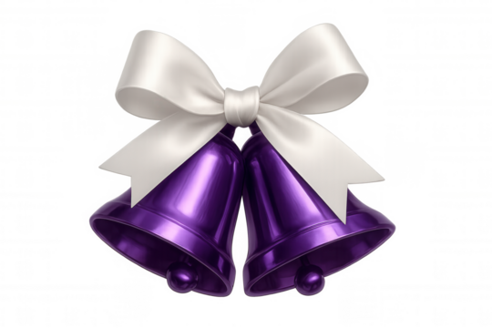 Purple wedding bells with white ribbon bow, celebrating festive christmas or special occasion, transparent background