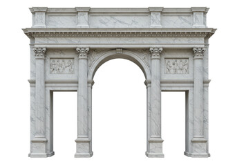 Marble triumphal arch isolated on transparent background, ancient architecture with columns and sculptures for historical design projects