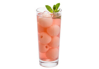 Refreshing lychee cocktail with mint garnish isolated, a tropical drink with fruit and ice for summer refreshment