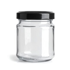 Empty Glass Jar with Black Lid.