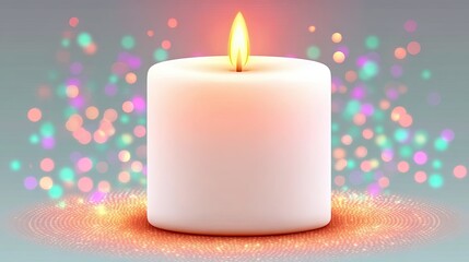 Wellness lifestyle Glowing Candle with Vibrant Bokeh Lights Background for Festive Ambiance illustration for success motivation and creativity