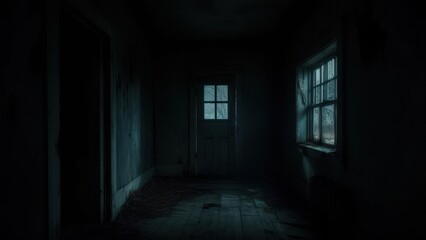 Obraz premium Eerie Abandoned Room with Windows and Dim Light.