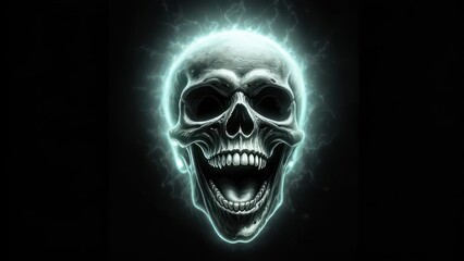 Glowing Skull on Black Background with Eerie Light Effect.