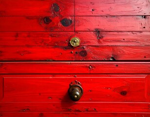 Red Wooden Drawer Chest Close-up.