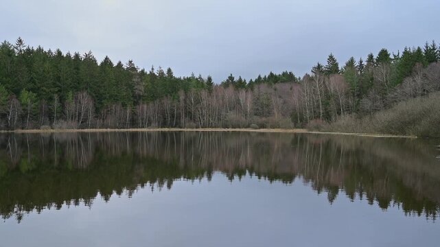 Spiegelung, See, Wald, Himmel, Wolken, M&uuml;lbener See, Waldbrunn, Odenwald, Baden-W&uuml;rttemberg, Deutschland