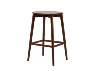 Elegant dark brown wooden bar stool isolated on white, modern furniture for kitchen and dining room decor