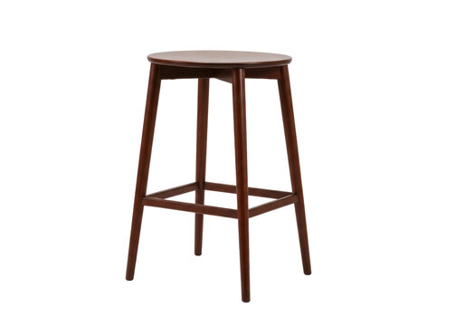 Elegant dark brown wooden bar stool isolated on white, modern furniture for kitchen and dining room decor