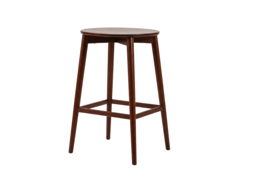 Elegant dark brown wooden bar stool isolated on white, modern furniture for kitchen and dining room decor