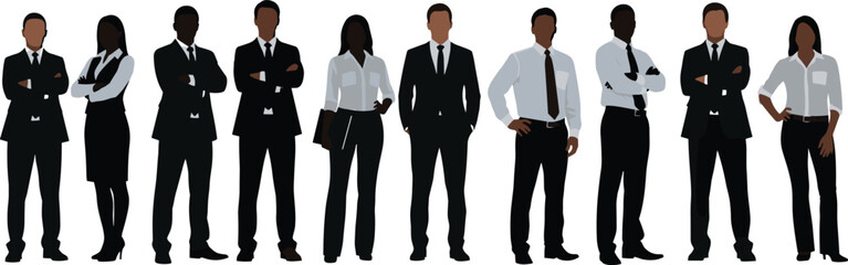 Diverse business team vector illustration, professional men and women in formal office attire, standing corporate people in business poses