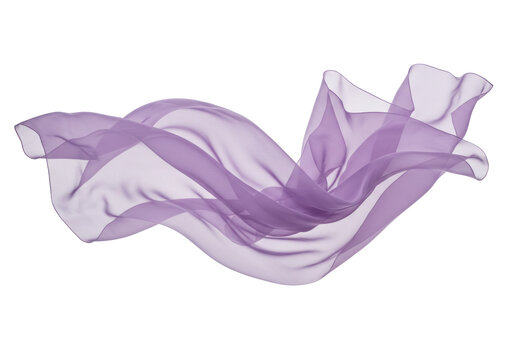Flowing purple chiffon fabric isolated PNG, soft elegant textile on transparent background for fashion design and decorative elements