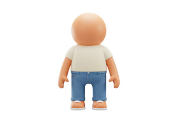 3D cartoon character in jeans and t-shirt isolated PNG, faceless person avatar for design and animation projects
