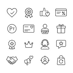 Membership and loyalty program icons. Outline symbols. Line design