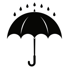 Black silhouette of an umbrella protecting from falling raindrops isolated on white background silhouette