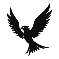 Obraz premium Majestic black bird silhouette in flight with wings spread wide isolated on white background