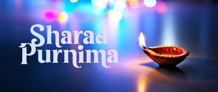 Sharad Purnima clay diya, glowing oil lamp, night sky celebration, Hindu vrat ritual, full moon worship, kheer prasad offering, Lakshmi blessings, festive devotion, traditional spiritual ceremony