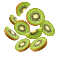 Fototapeta premium Freshly sliced kiwi fruit pieces isolated on transparent background