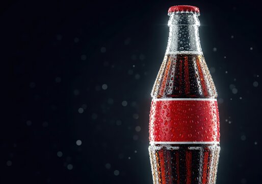 A soda bottle with water droplets on it