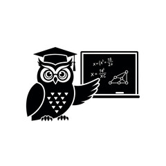 Intelligent owl professor teaching mathematics on a chalkboard illustration design