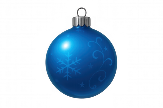 Blue christmas bauble with snowflake and ornate pattern, holiday decoration, seasonal ornament, transparent background