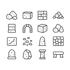 Stone and rock texture vector icons. Outline symbols. Line design