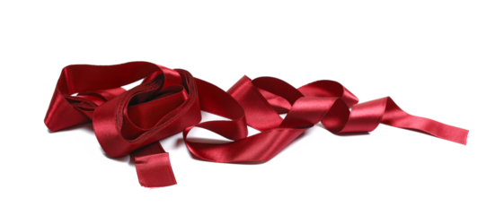 Red ribbon roll curly isolated on white, clipping path	