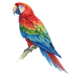 Obraz premium Vibrant Scarlet Macaw Perched on a Branch, transparent background Isolated on Black Background