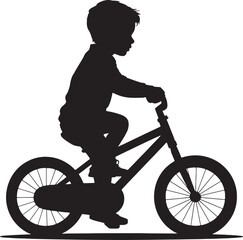 Fototapeta premium Black silhouette of a young boy riding a bicycle on a white background child 1