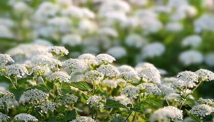 Delicate White Flowers Of Calamintha Nepeta Cover The Scene Creating A Soft Airy Texture The Tiny Blooms Sway Gently In The Summer Breeze