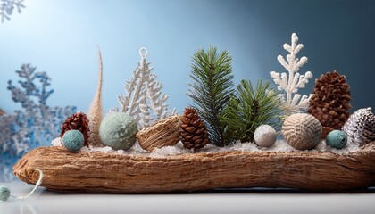 Creative Arrangement Of Natural Elements Resembling A Winter Theme For Crafts