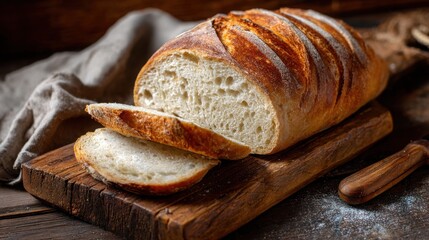 "Rustic Delight: Freshly Baked Sourdough Bread on Cutting Board"
