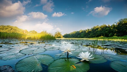 Beautiful White Lotus Flower With Green Leaf In In Pond