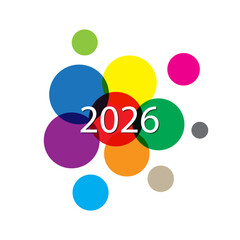 Multicolored Circle Composition with Bold 2026 Centerpiece Vector Illustration. This design is ideal for New Year greetings, creative branding, or modern celebratory visuals.