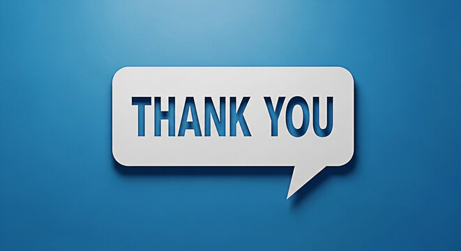 Thank you message in a speech bubble on a blue background expressing gratitude and appreciation - Powered by Adobe