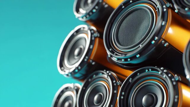 Innovative design showcases stacked speakers emitting powerful sound waves in a modern setting