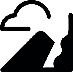 Abstract Mountain Landscape Silhouette with Overhanging Cloud Formation and Curving Organic Shape Against a White Background Symbolic Visual