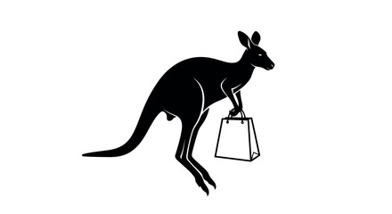 Silhouette of a kangaroo holding a shopping bag with transparent background animal marsupial with transparent background