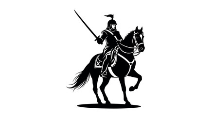Silhouette of a knight on horseback holding a sword with transparent background rider