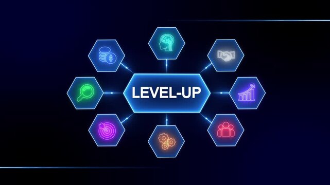 Level Up Business Growth Strategy Success Icons Network Connection Digital Transformation Concept video - Powered by Adobe