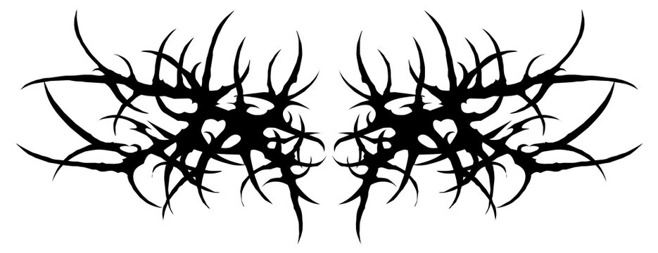 neo tribal wings tattoo art, sharp gothic symmetrical shapes style. Dark element vector design