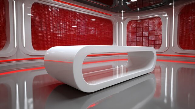 Red News Studio: Modern White Table with LED Screen Background