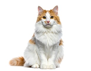Fototapeta premium Orange and white fluffy cat sitting