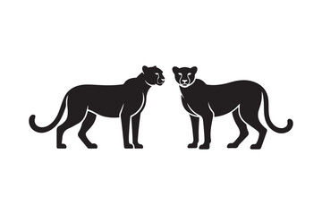 Two silhouetted black panthers facing each other