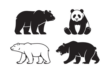 Collection of four stylized bear silhouettes and illustrations