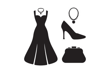 Elegant black evening gown with accessories