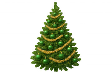 Fototapeta premium Christmas tree decorated with green baubles and gold tinsel, symbolizing holiday seasons and winter celebration